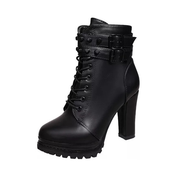 Botas De Cuero Con Plataforma Y Hebilla Para Mujer, Negro