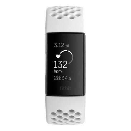 Smartband Fitbit Charge 3 3" caja de  aluminio anodizado  graphite, malla  frost white sport de  elastómero y aluminio anodizado FB409