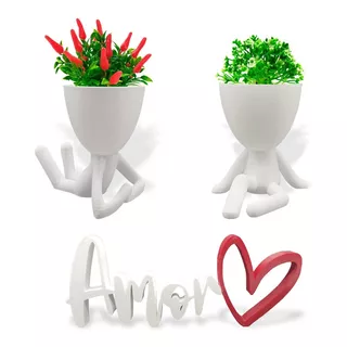 Kit Decoração Criativa Sala Cozinha - Vasos + Plantas + Amor