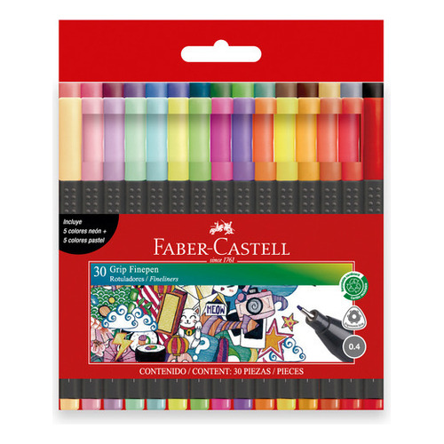 30 Marcadores Grip Finepen Faber Castell Ergonomicos 0.4mm