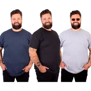 Kit 3 Camisetas Plus Size Masculinas Básicas Algodão Premium
