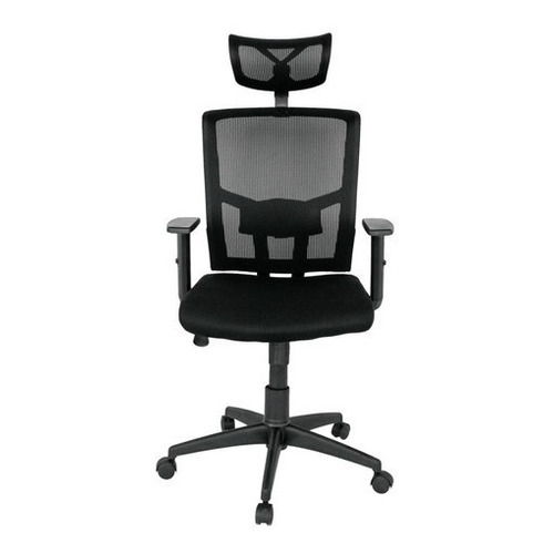 Silla De Oficina Estambul Presidencial Con Cabecero Muebles Ya 2d Mecanismo Basculante Y Fijo Brazo Graduable Apoyo Lumbar 2d Base Espalda En Malla Asiento Densidad 36 Tapizado En Paño Negro