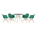 Mesa Redonda Eames 90 Cm + 4 Cadeiras Eiffel Daw Cor Mesa preto com cadeiras verde escuro