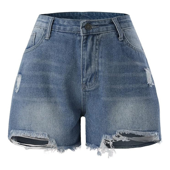 Shorts Jeans Dama De Liso Con Agujeros Para Mujer