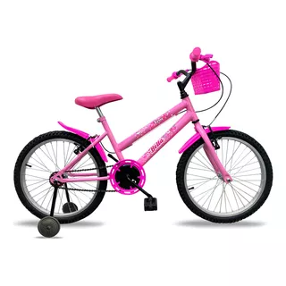 Bicicleta Aro 20 Infantil Feminina C/ Cesta E Rodas Auxiliar Cor Rosa