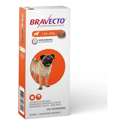 Pastilla antiparasitario para garrapata MSD Bravecto Comprimido mastigável Bravecto comprimido para perro de 4.5kg a 10kg color marrón claro