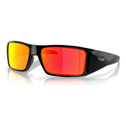 Gafas de sol Oakley Heliostat de color negro pulido Prizm Ruby, color negro con montura negra, color varilla negra, lente, color naranja