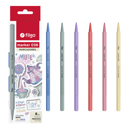 Marcador Filgo Marker 036 Fino 1mm X 6 Mute