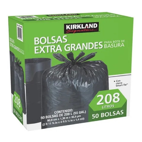Kirkland Signature 50 bolsas para basura de Plástico color Negro 90.8x136cm