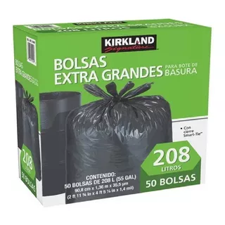 Kirkland Signature 50 Bolsas Para Basura De Plástico Color Negro 90.8x136cm