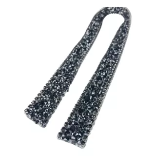 Tiras Termo Adhesivas De Strass Negro 1,5cm Ancho X Metro  