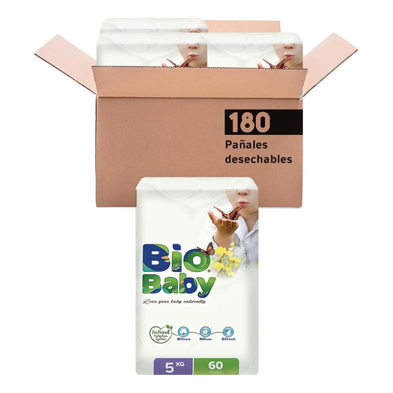 Bio Baby caja de pañales 3 paquetes de 60 cada uno talla 5