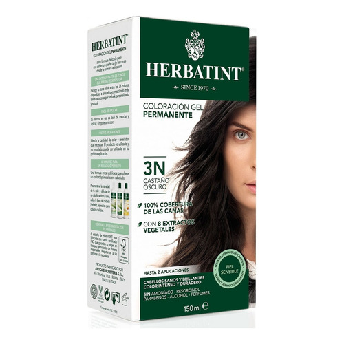 Kit Tintura Herbatint  Natural Coloración gel permanente tono 3n castaño oscuro para cabello