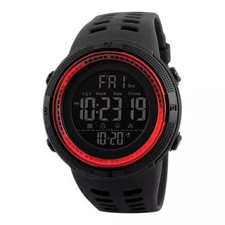 Reloj De Pulsera Skmei 1251 De Cuerpo Color Negro, Digital, Para Hombre, Fondo Negro, Con Correa De Poliuretano Color Negro, Dial Gris, Minutero/segundero Rojo Y Blanco, Bisel Color Negro, Luz Verde Y