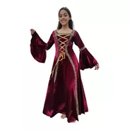 Vestido bruxa medieval acompanha chapéu na cor preta veludo