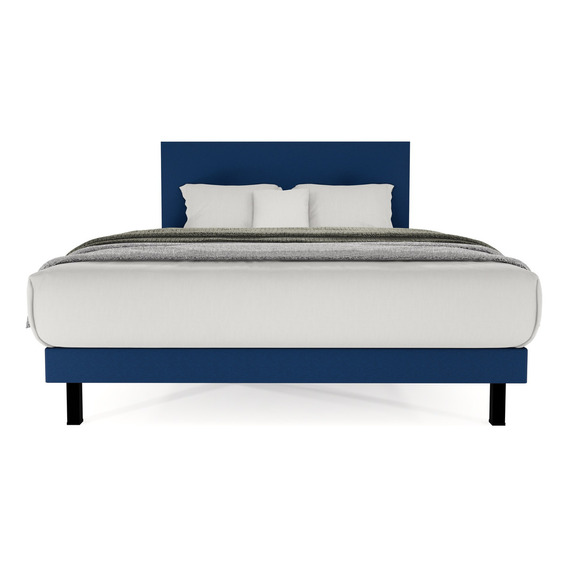 Recamara Cama Base Cabecera Urban Matrimonial Lino Azul Color Azul oscuro