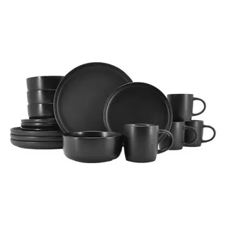 Vajilla De Ceramica Negro 16 Piezas Moderna 4 Personas Kb-28