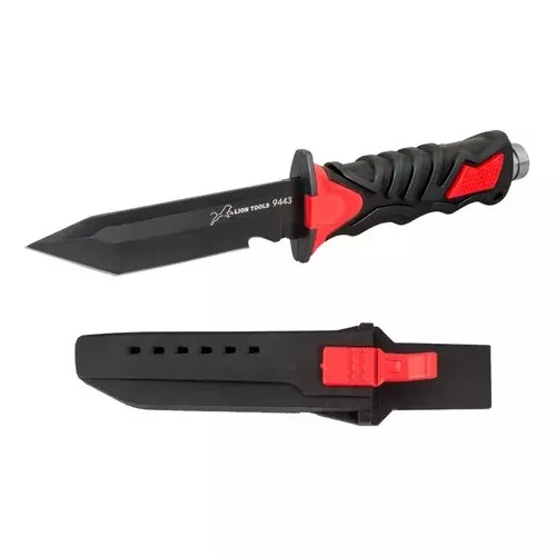 Cuchillo Tactico Militar Para Pesca De Acero Funda Rigida Color Negro