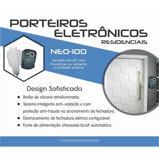 Porteiro Eletrônico Neo-100 Botão Iluminado Kit C/ Monofone Cor Preto