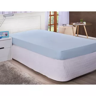 Lençol Azul Cama Casal Queen 200 Fios 100% Algodão Elástico