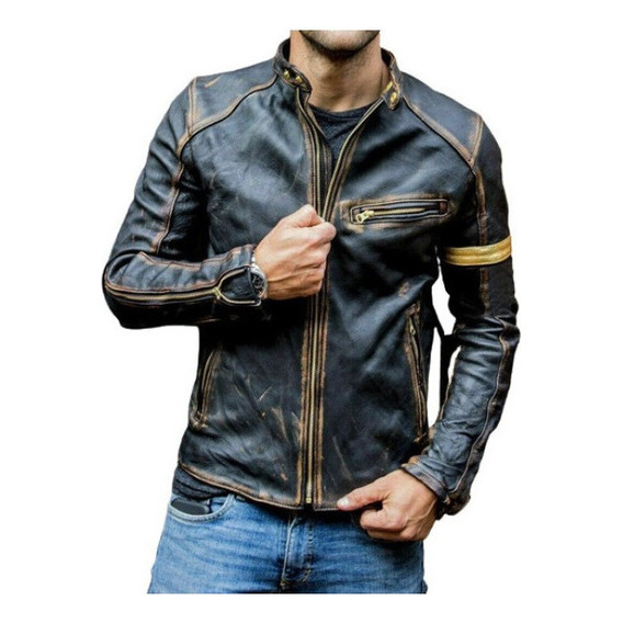 Chaqueta Motera De Cuero Punk Con Cuello Alzado Para Hombre