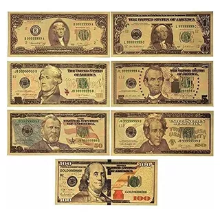 Billetes Dolar Oro Usd 1/2/5/10/20/50/100 Juego De Monedas C