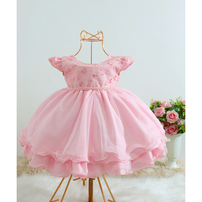 Vestido Rosa Infantil Renda Florido Roupa Festa Bebe Daminha