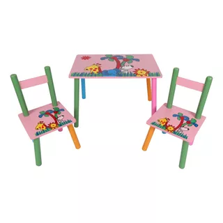 Juego De Mesa Y 2 Sillas Infantil  En Madera