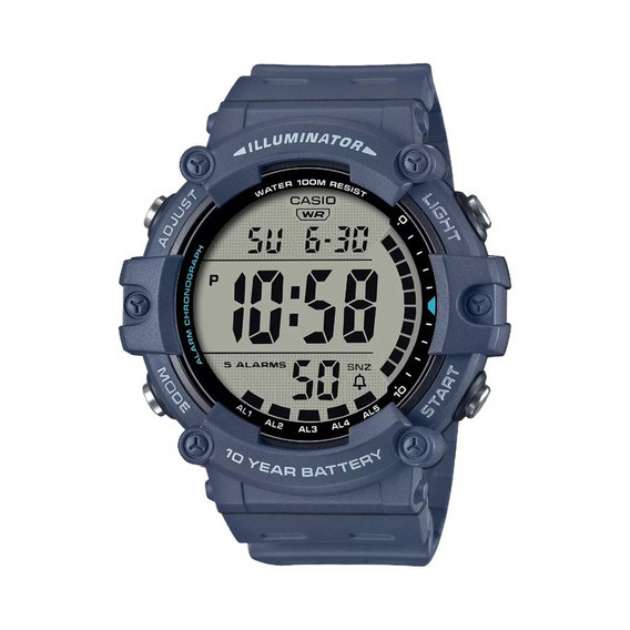 Reloj Digital Casio Ae-1000w Resistente Al Agua 100mts Color de la correa Azul Color del bisel Gris Color del fondo Negro