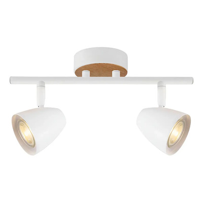Aplique 2 Luces Blanco Madera Apto Led Gu10 U1922 Mks Blanco/madera