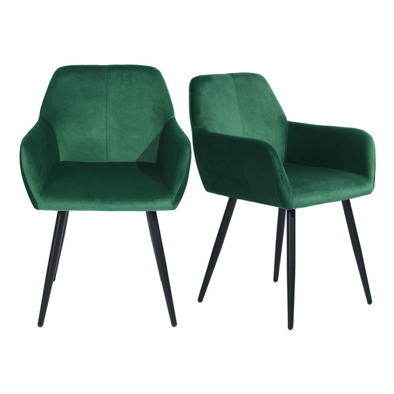 Set 2 Sillones Eames Tapizados Vintage Silla Sala Brazos Color de la estructura de la silla Negro Color del asiento Verde
