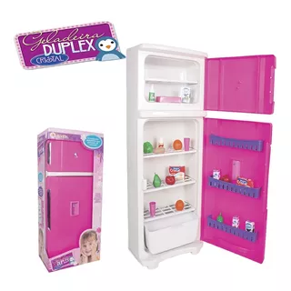 Geladeira De Brinquedo Infantil Duplex Rosa Com Acessórios