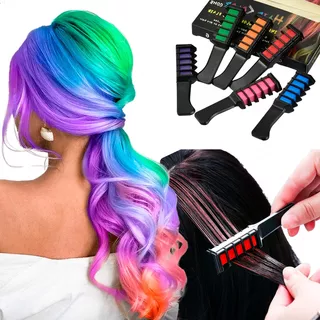 Kit 6 Pentes Com Giz Colorir Cabelo Carnaval Tinta Festa