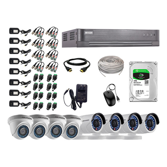 Kit Completo 8 Camaras Full Hd 1080p Hikvision Disco 1tb P2p