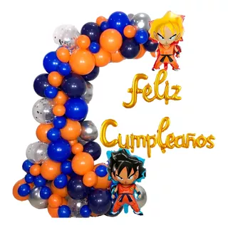 Decoracion Globos Dragon Ball Z Goku Azul Naranja 