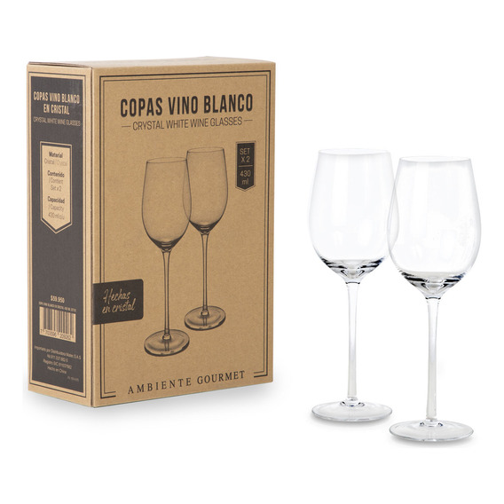 Copa Vino Blanco En Cristal 430 Ml Setx2 Ambiente Gourmet