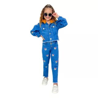 Conjunto Infantil Menina Calça + Jaqueta Jeans Inverno Frio