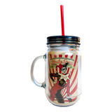 Caneca Jarra Térmico Canudo Tampa Dc Arlequina Listras 550ml