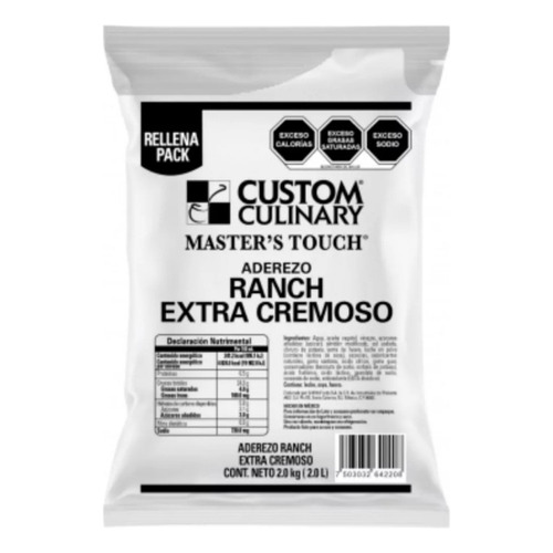 Aderezo Ranch 2lt Rellena Pack Custom Culinary Snacks