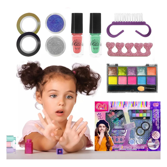 Kit Set Manicure Pinta Uñas Niña Infantil Glitter Juguete