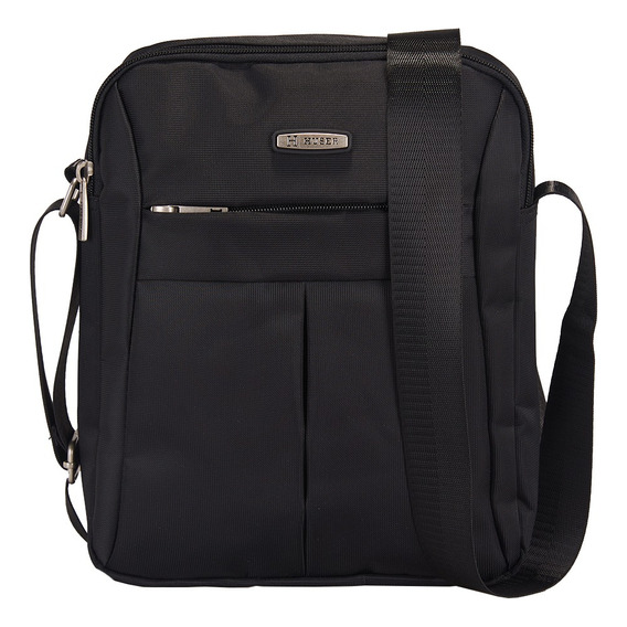 Messenger Huser Hombre H1711 Acabado de los herrajes Niquel Color Negro Color de la correa de hombro Negro Diseño de la tela Liso