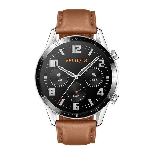 Huawei Watch GT 2 Classic 1.39" caja 46mm de  metal y plástico  stainless steel, malla  pebble brown de  cuero LTN-B19