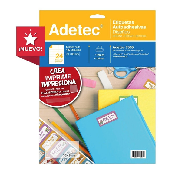 120 Etiquetas Para Cuadernos/útiles Escolares 70x35mm - 7505