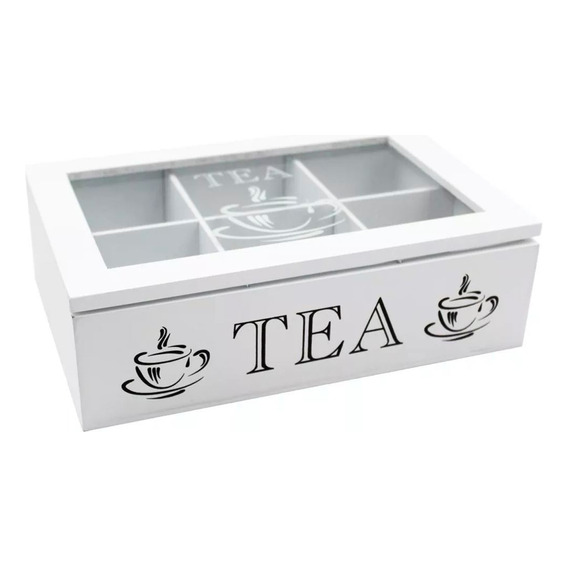 Caja De Té 6 Divisiones En Madera Tapa Vidrio 