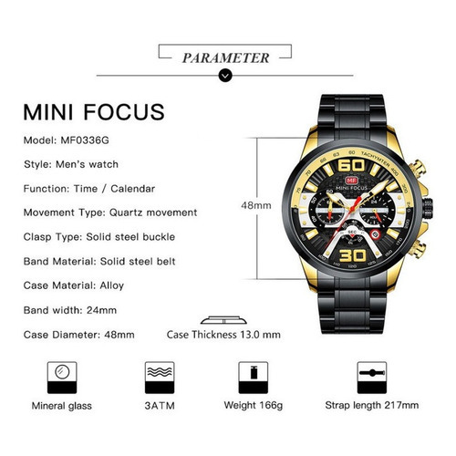 Reloj Con Calendario Luminoso Mini Focus Business Color Del Fondo Negro