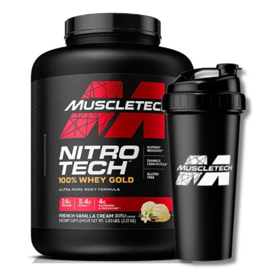 Nitro Tech Whey Gold 5lb + Smartshaker Revi Black Muscletech Sabor Vainilla