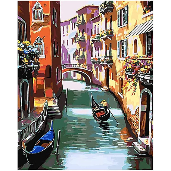 Kit Pinta Por Numeros Lienzo Pinturas Pinceles Venecia Canal