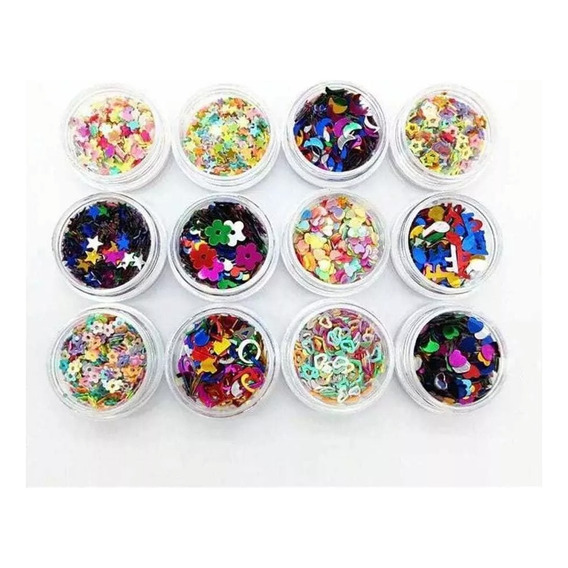 Glitter Para Decoracion De Uñas Set X12 Cajas Surtidas 