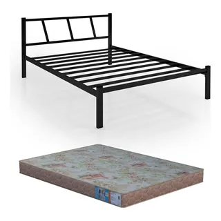 Cama Casal De Aço Industrial Bruna Com Colchão D23 Firme