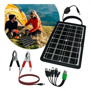 Panel Solar 15w 12v Portátil Puerto Usb Cargador Celular Color Negro